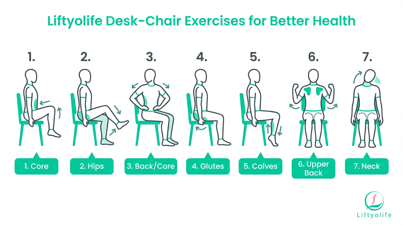 7 seated chair exercises illustration panel