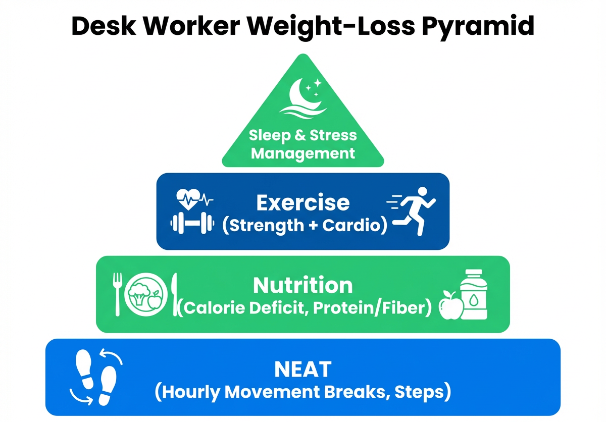 Weight loss priorities pyramid for desk workers