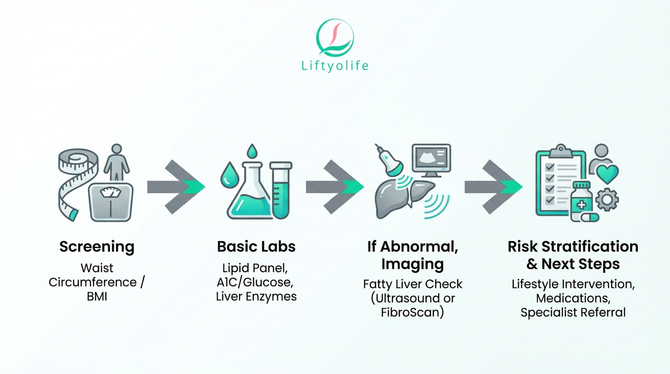 Flowchart of screening and tests for fat-related disease risk